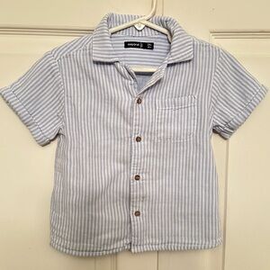 Mayoral Blue and White Striped Short-Sleeve Button-Up Shirt